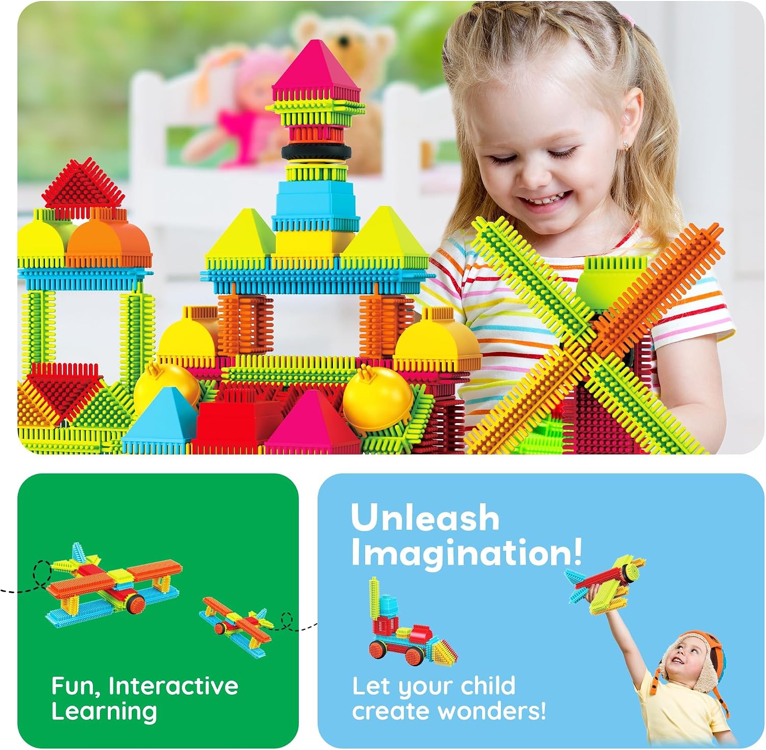PicassoTiles 120 Bloques Erizo Encajables para Construir y Aprender - Ninos 3+ 5