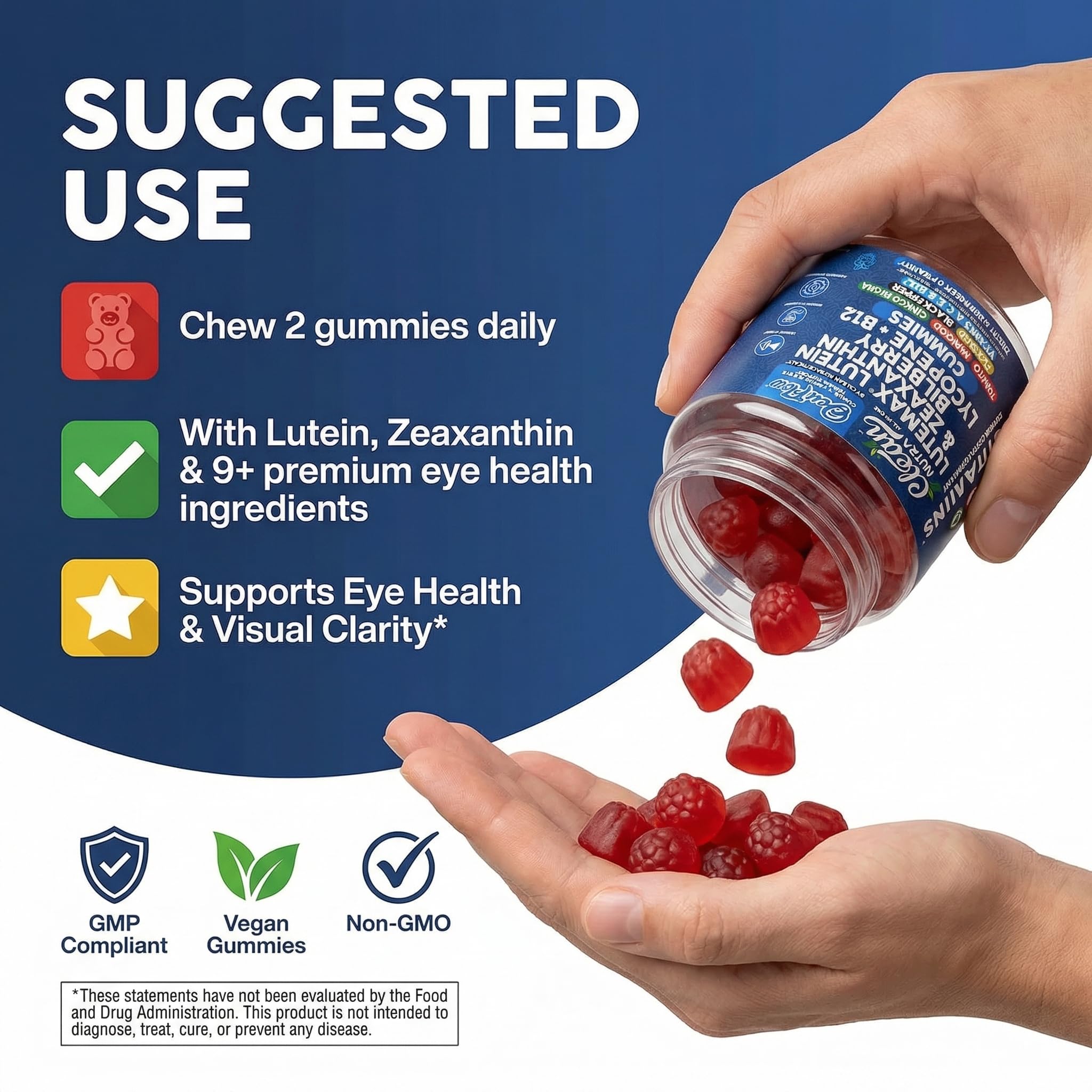 Clean Nutra Lutein and Zeaxanthin Eye Vitamins Gummies + Bilberry for Eyes Vision Support Ginkgo Biloba Marigold, Vitamin B12 Flaxseed Black Pepper CoQ10 Vitamin A l 60 Count B OcuFlow — Amazon image 6