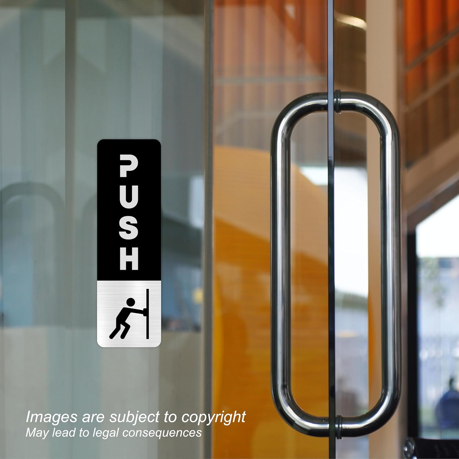 Push Pull Silver Black Glass Door Acrylic Signage Sticker, Self-Adhesive 6.5 Inches Door Sign Sticker for Office, Stores, Cafe, Hotel, Restaurant, Business & Shop (Black Silver)
