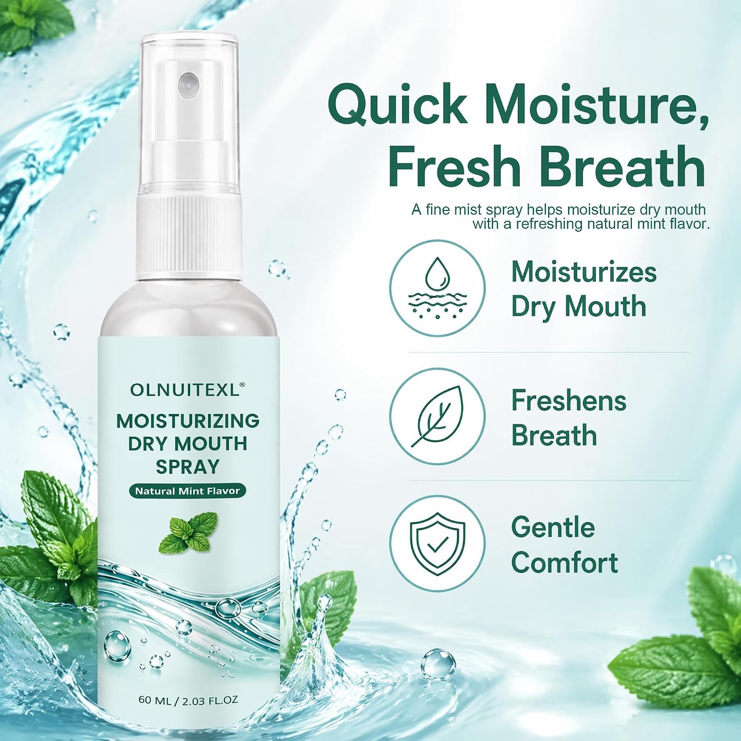Dry Mouth Spray for Adults,Gentle Mint Fresh Breath,60 ML