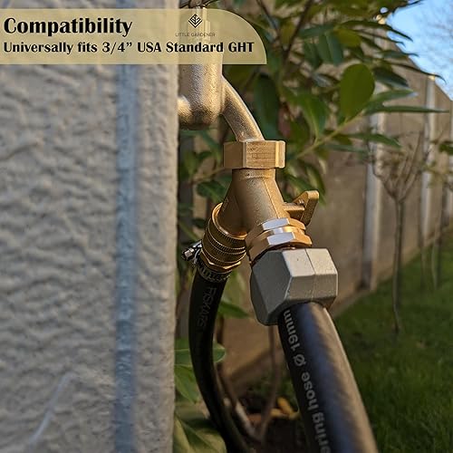 Miniatura 8 de Little Gardener Divisor de manguera de latón de 2 vías, cuerpo de metal, conector en Y y adaptador de manguera de jardín para uso en grifos al aire