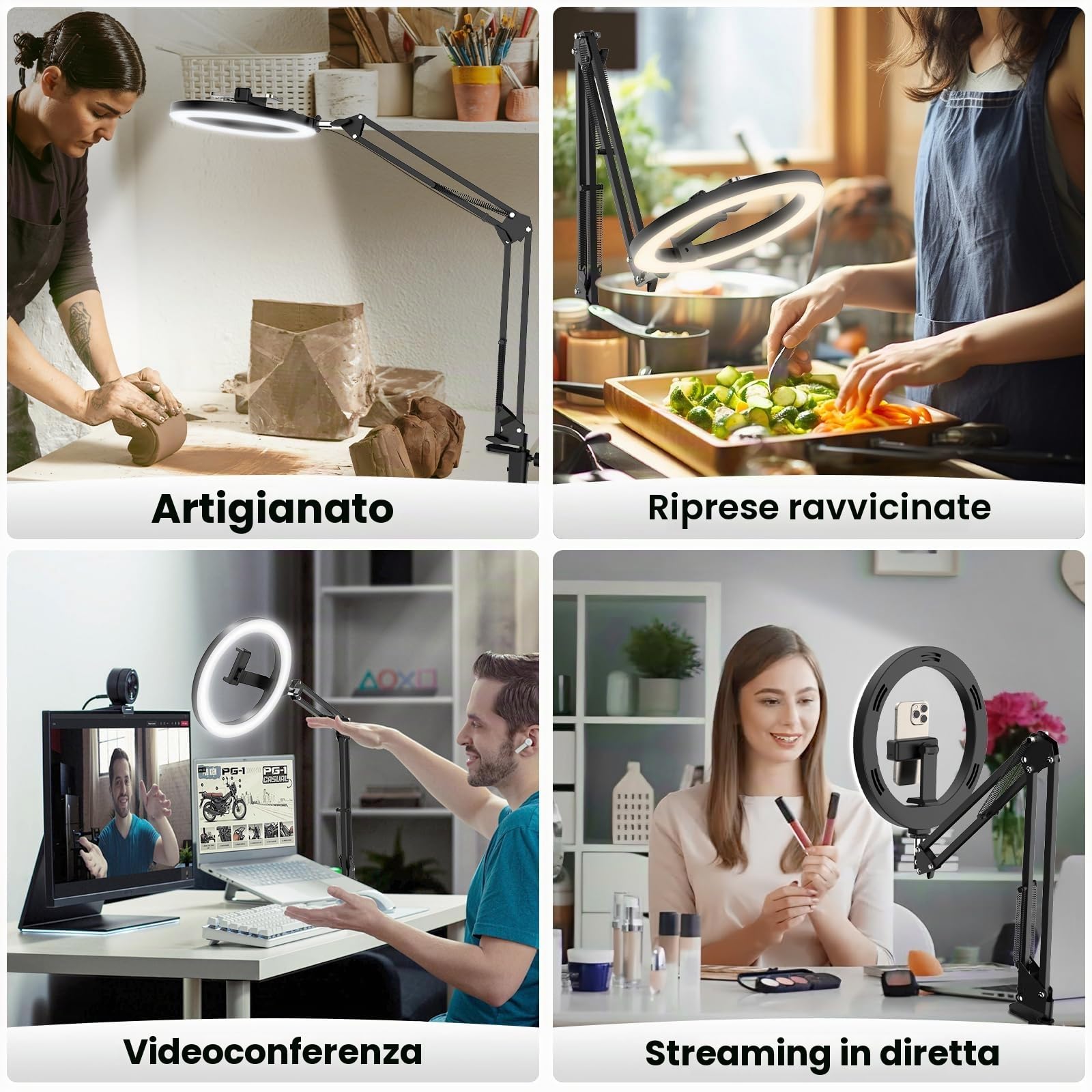 LUXSURE Ring Light 10'' con Braccio Flessibile e Telecomando Bluetooth per Video