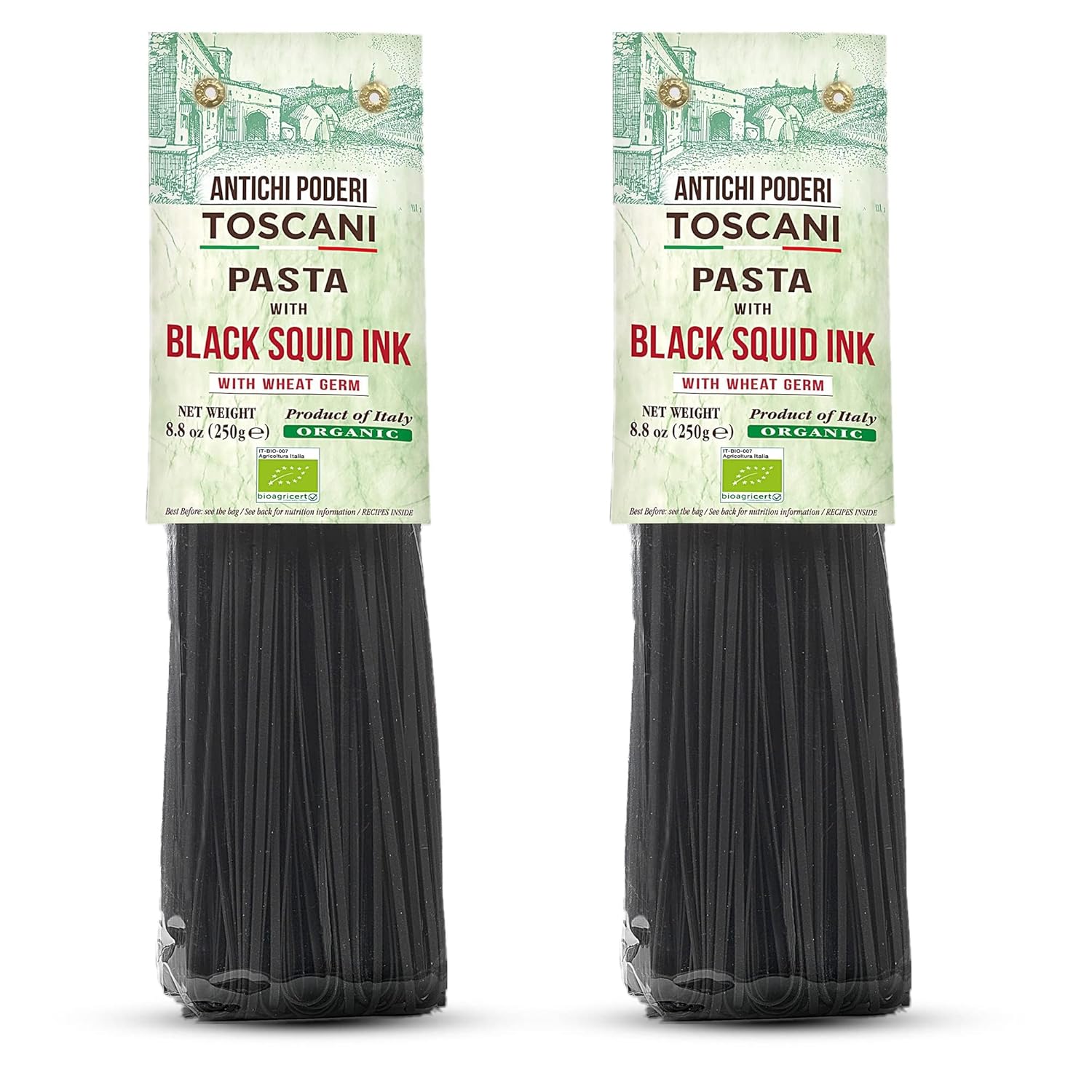 ANTICHI PODERI TOSCANI Organic Black Squid Ink Pasta Linguine - Black Pasta Noodles Made with Durum Wheat Semolina, Squid Ink, and Wheat Germ, Imported Gourmet Pasta from Italy - Pack of 2