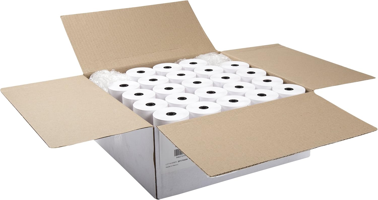 AmerCare 3.25 Inches x 215 Feet White Bond Register Rolls with 7/16 Inch ID Core, 1 Ply, Case of 50