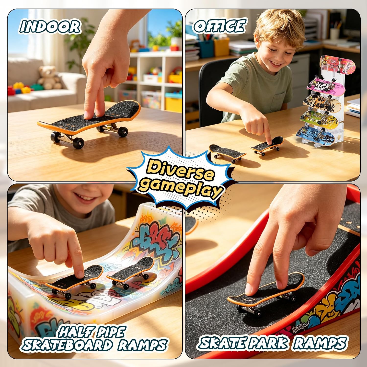 Mini Skateboard Set with 5 Pro fingerboards, Rack and Gift Box image 2