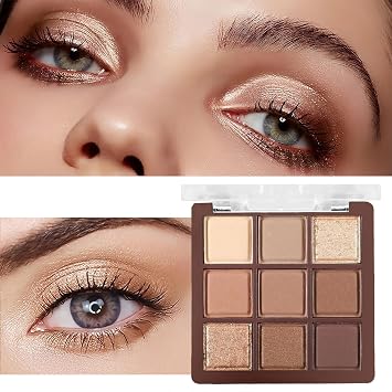 Brown Eyeshadow Palette, 9-Color Matte & Shimmer Neutral Eye Shadow Pallets for Women, Highly Pigmented Natural Nude Gold Makeup Palette for Bronzer & Contour