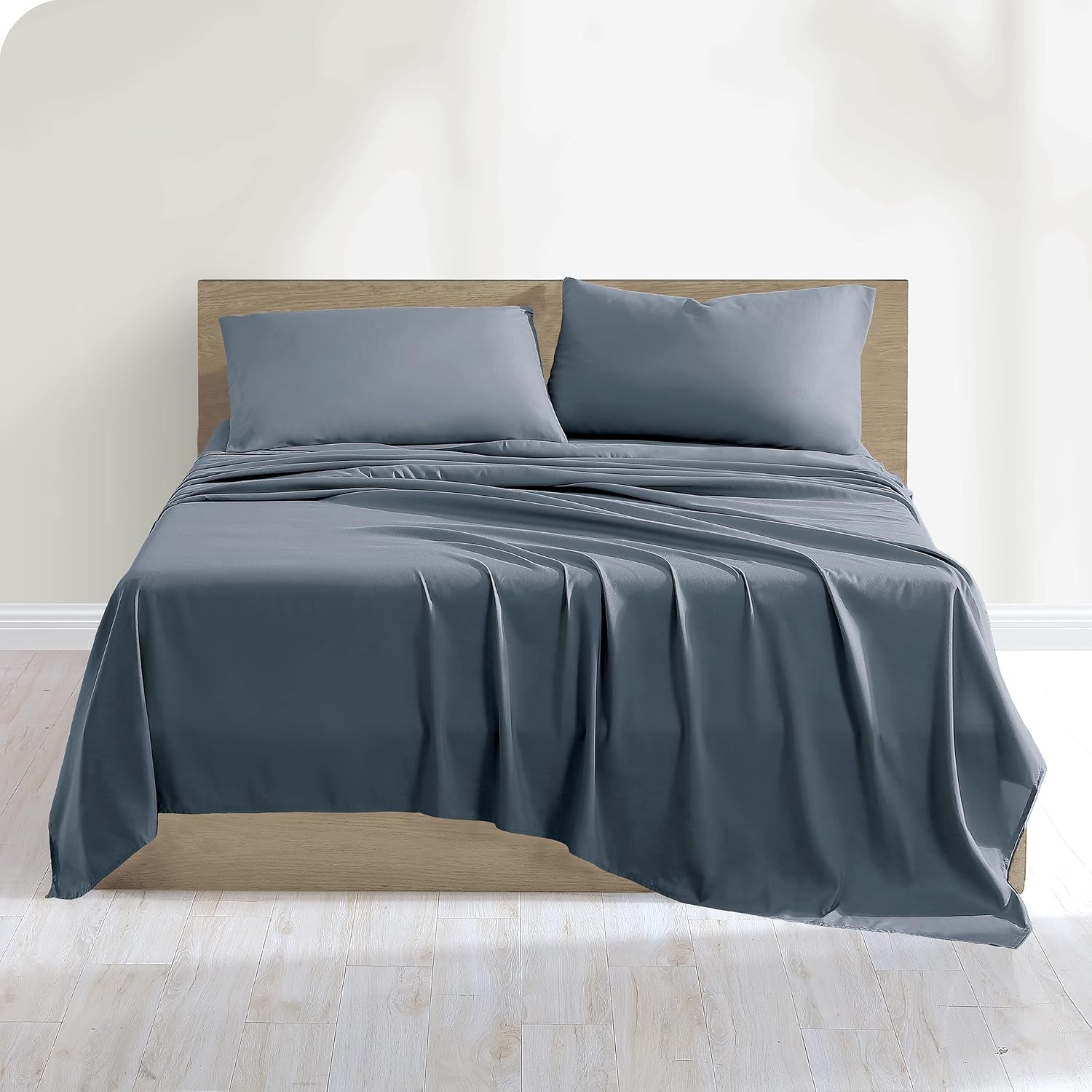Bare Home 100% Organic Cotton King Sheet Set - Casual & Relaxed Twill Weave - Comfortable & Breathable - Bedding Sheets & Pillowcases (King, Bering Sea)
