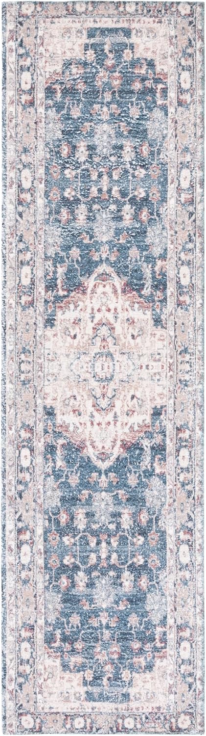 SAFAVIEH Classic Vintage Collection Runner Rug - 2'3" x 8', Light Blue & Rust, Handmade Oriental Medallion Distressed, Ideal for High Traffic Areas in Living Room, Bedroom (CLV206L)