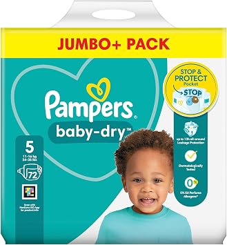 Pampers Baby Dry Size 5, Nappies 11 to 23kg, with Absorbing Channels