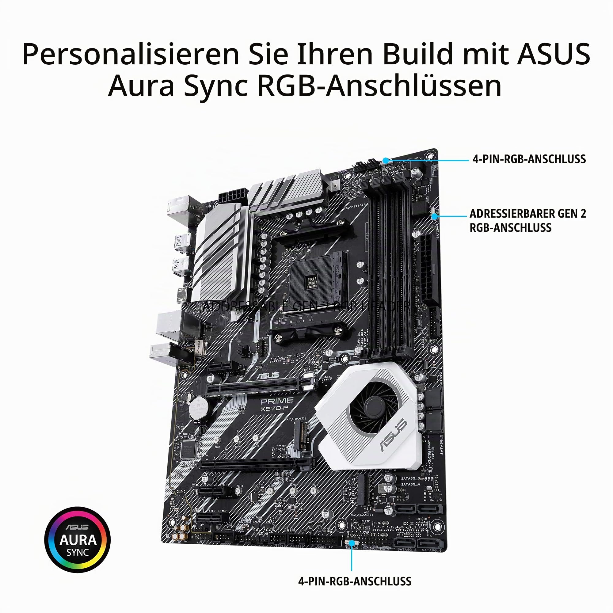 ASUS Prime X570-P Mainboard Sockel AM4 (Ryzen 3000 kompatibel, ATX-, PCIe 4.0, DDR4, USB 3.2, Aura Sync