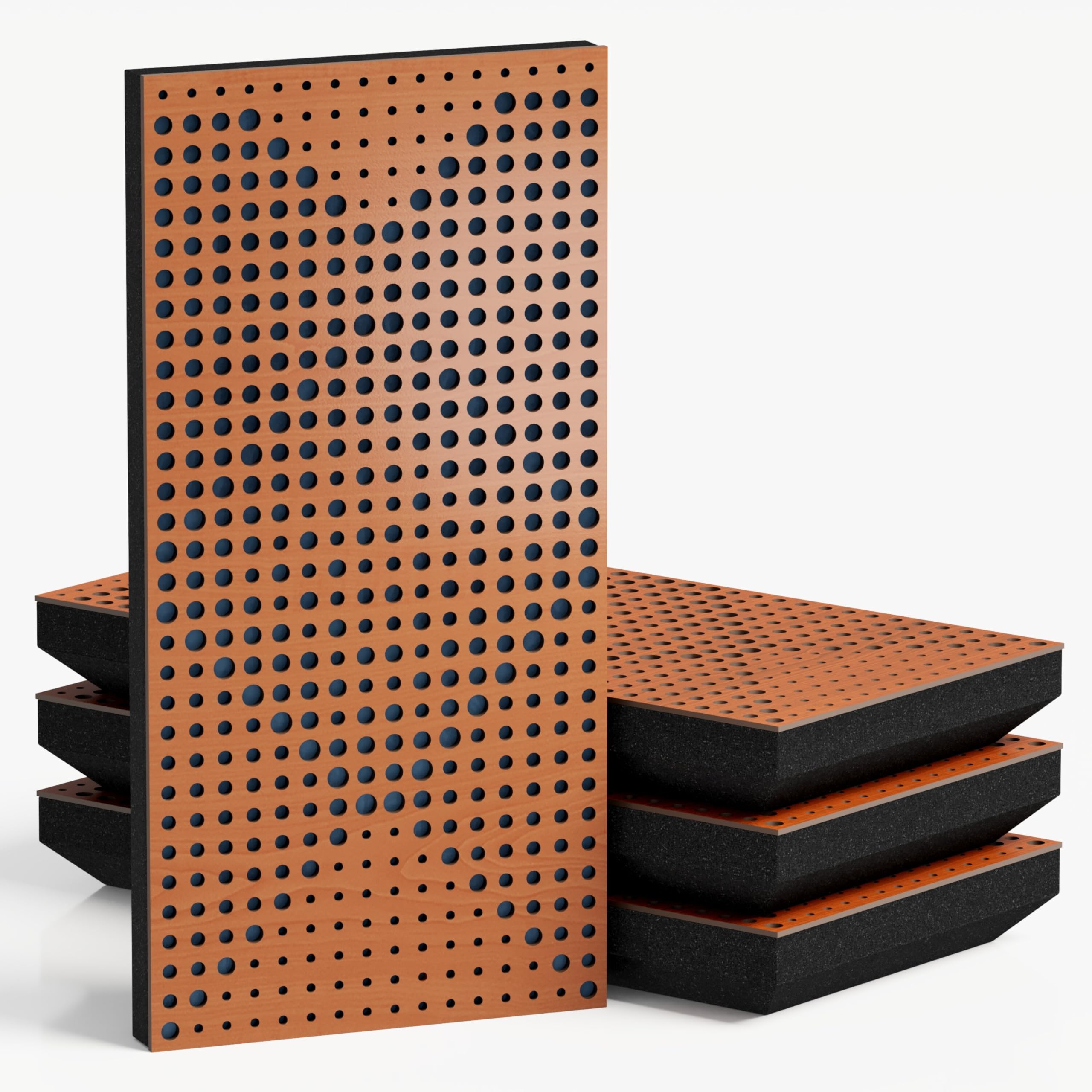 Set di 4 pannelli acustici decorativi stretti con tessuto vellutato | 50x25cm | Controllo del rumore e riduzione dell'eco | Assorbimento e diffusione sonora | [WILDS-F -Ciliegio | Blu]