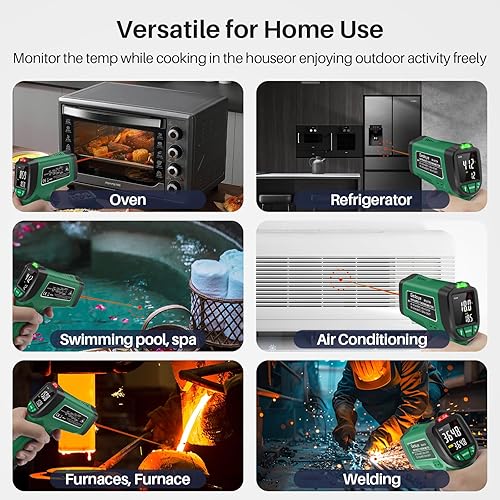 Miniatura 6 de Termómetro infrarrojo para cocinar, pistola de temperatura láser de superficie Gedaye con puntero láser 131, sonda de metal, emisividad ajustable,