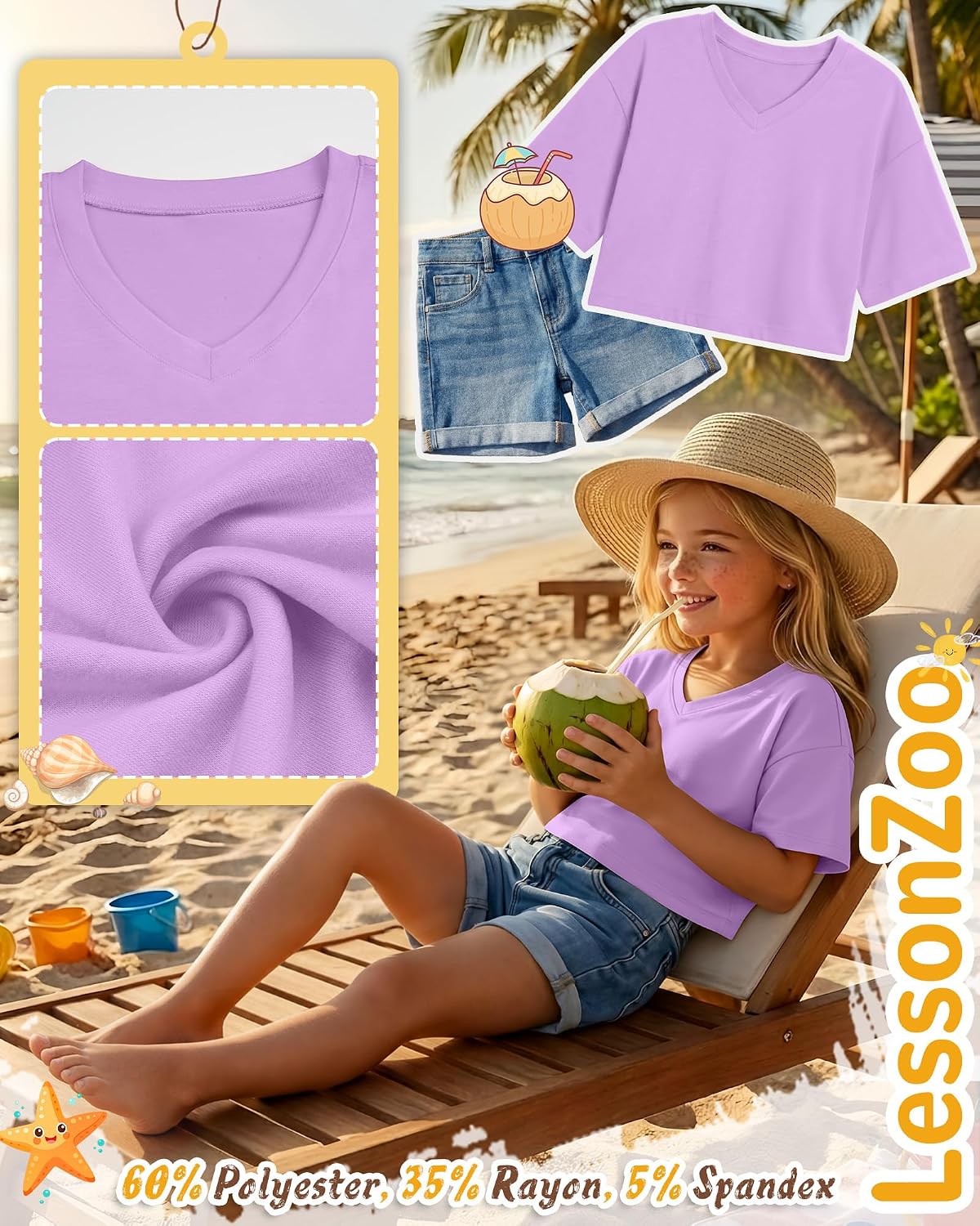 Girls Athletic Oversized Crop Shirt Drop Shoulder V Neck Short Sleeve T-Shirt Casual Loose Summer Workout Basic Tee