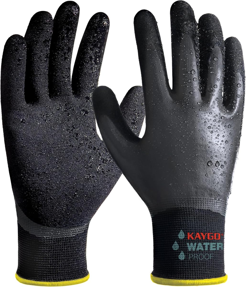 KAYGO Waterproof Work Gloves, Non-Slip Double Latex Coated, KG150 | Lightweight & Durable, Excellent Grip for Gardening, Construction, Fishing & Cleaning, for Men & Women