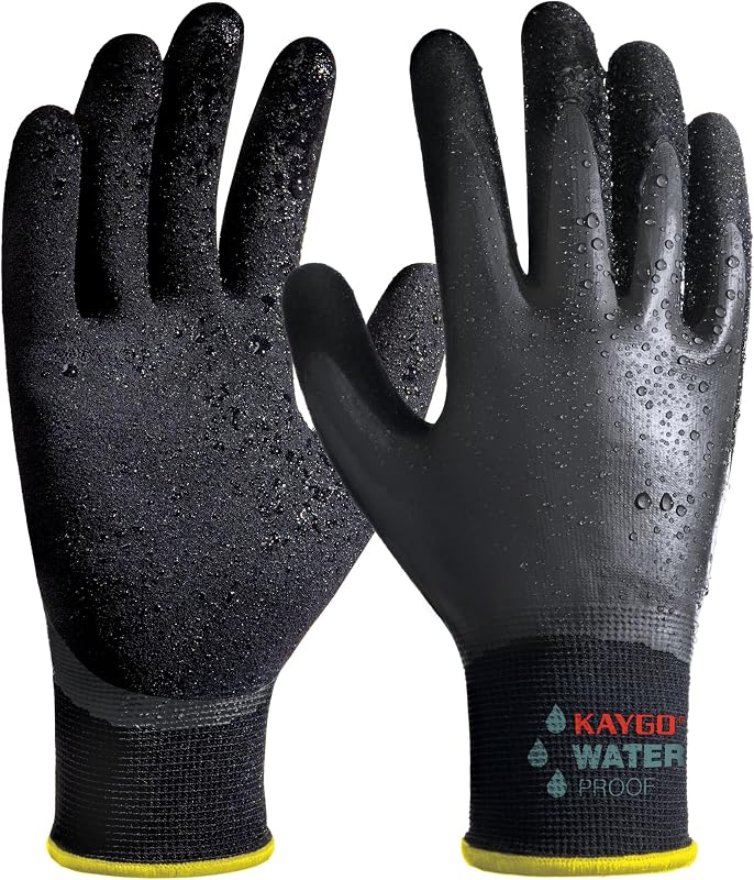 KAYGO Waterproof Work Gloves, Non-Slip Double Latex Coated, KG150 | Lightweight & Durable, Excellent Grip for Gardening, Construction, Fishing & Cleaning, for Men & Women