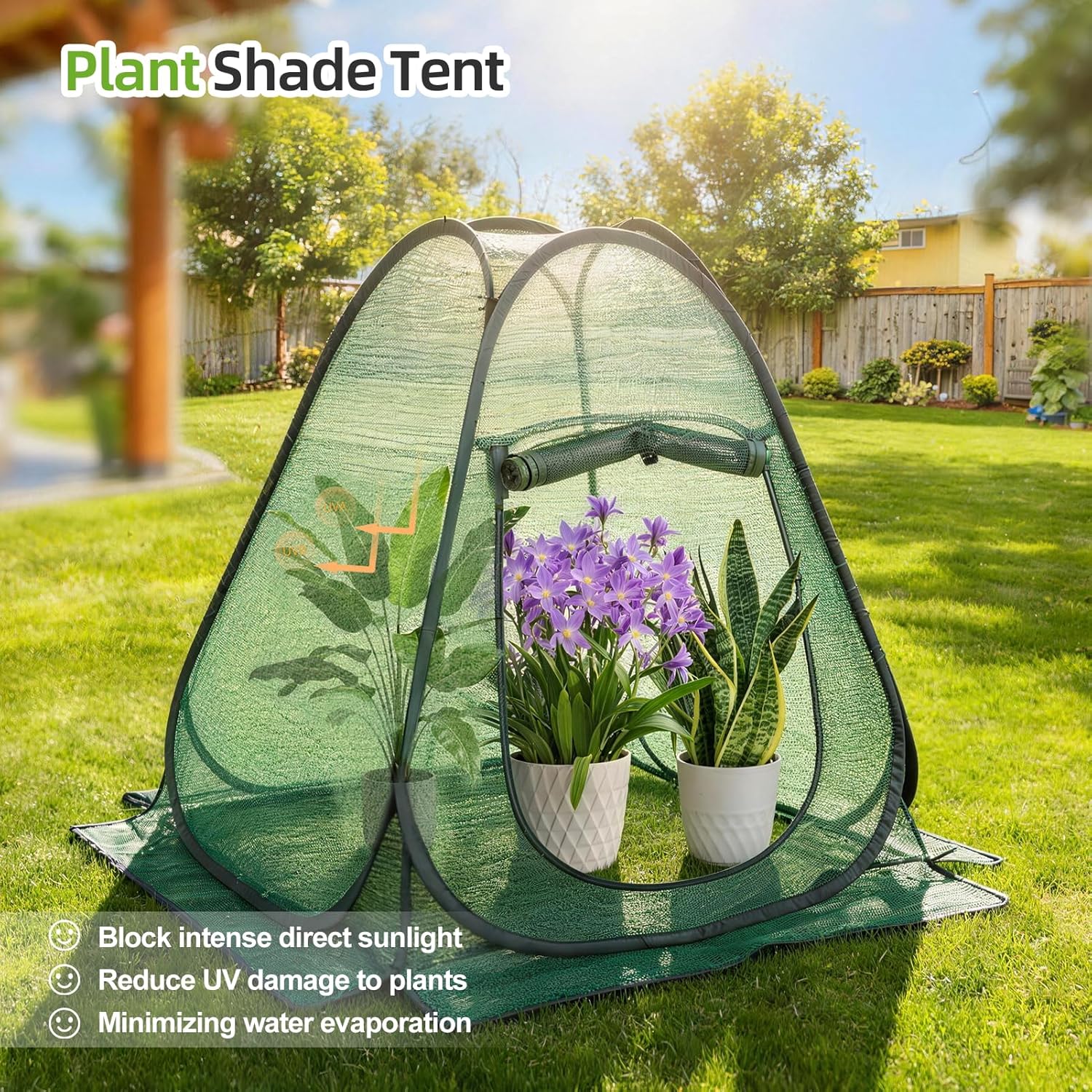 SPECILITE 28x28x32 in Pop Up Plant Shade Cover Tent, Plant Protectors from Animals, Garden Netting Cover with Zip Entry for Protect Flower Tomato Vegetable from Deer Cat Bird Squirrel, Green-2 PCS