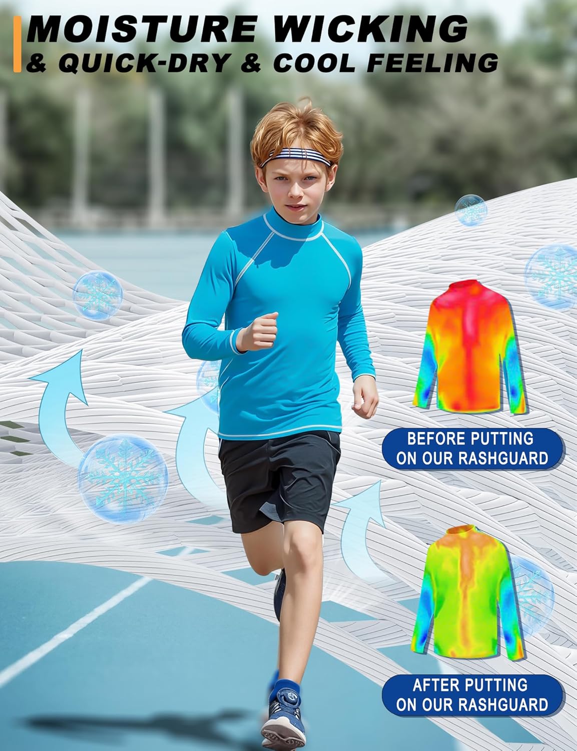 Boys Rash Guard Swim Shirt Long Sleeve UPF 50+ Sun Protection Kids Girls Youth Fishing Water Beach UV SPF Swimwear Quick Dry - Image 3