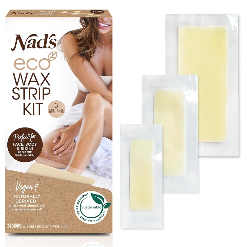 Nad's Kit de Tiras de Cera para Depilação Feminina com 8 Tiras Faciais, 12 Corporais e 4 para a Linha do Biquíni