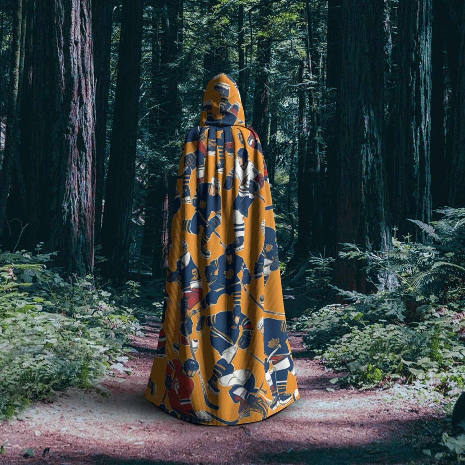 hockey print Halloween Hooded Robe Cloak for Adult Men Women Wizard Vampire Knight Fancy Cape Costume