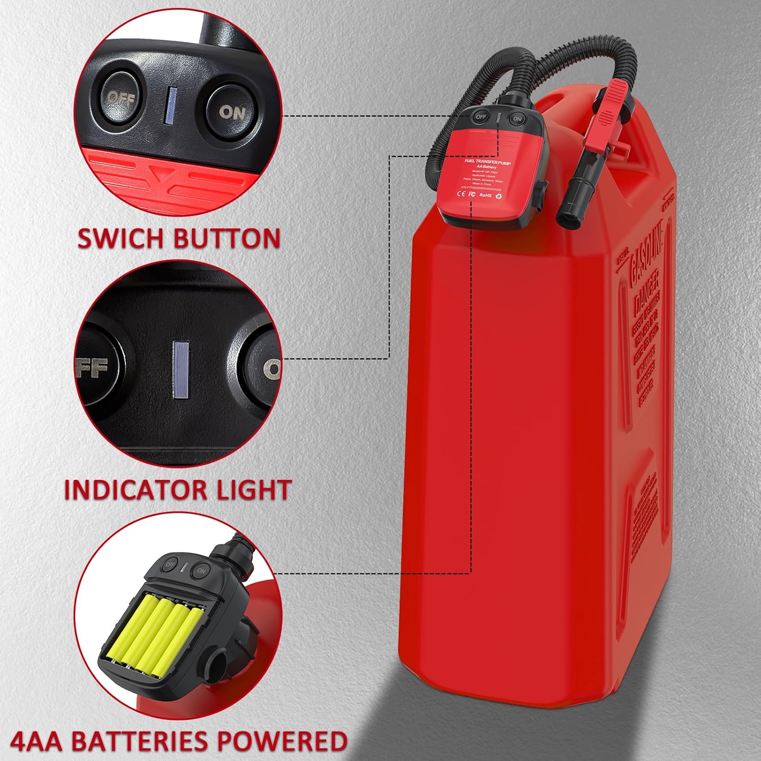 Fuel Transfer Pump, Automatic Portable AA Battery Gas Pump Easy & Durable Fuel Pump Leak Prevention (Auto Stop) Liquid Transfer Pump Diesel Fuel Can for Cars, Lawn Mowers, Boats