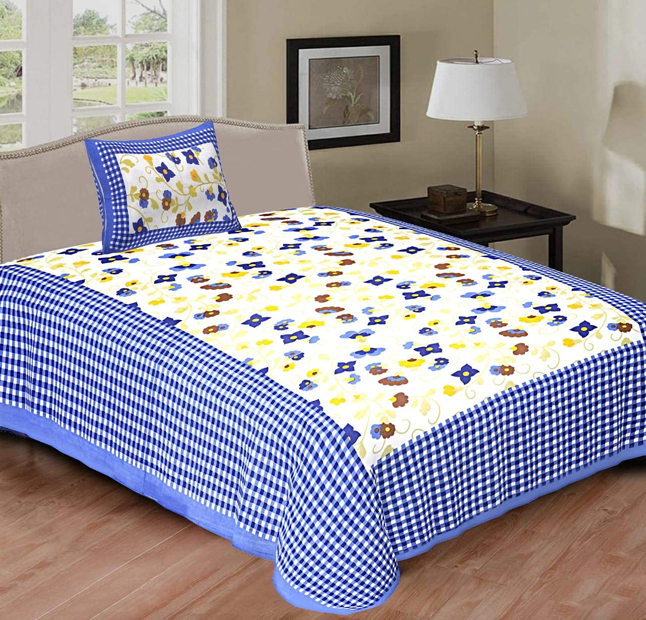 KK FAB & FASHION 100% Cotton 144TC Single Bedsheet(Size-60 X 90) with 1 Pillow Cover(Size-18 X 28) (KKF-56)