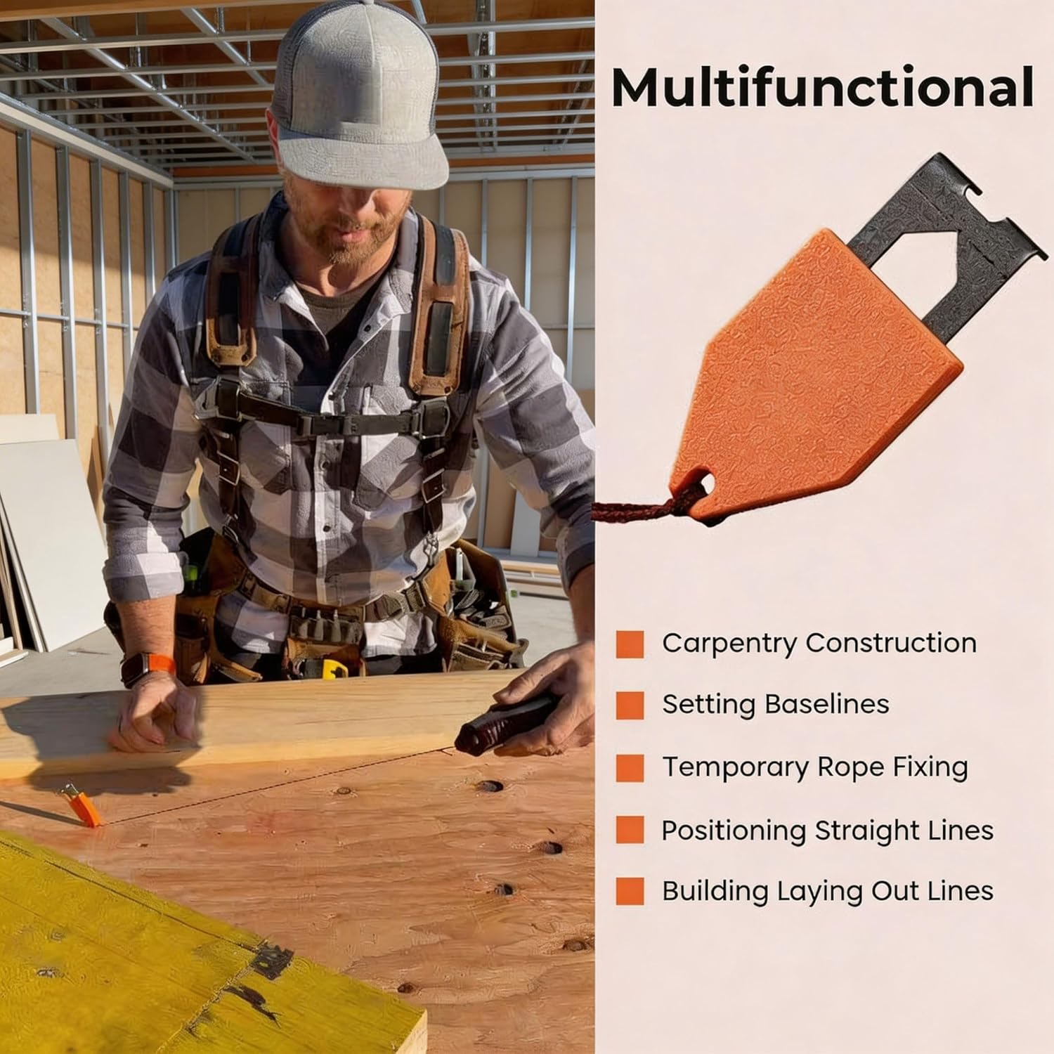 Rope Anchor Hook, Portable Chalk Line Hook Tool, One-Handed Operation, Quick Fix for Carpentry & Drywall