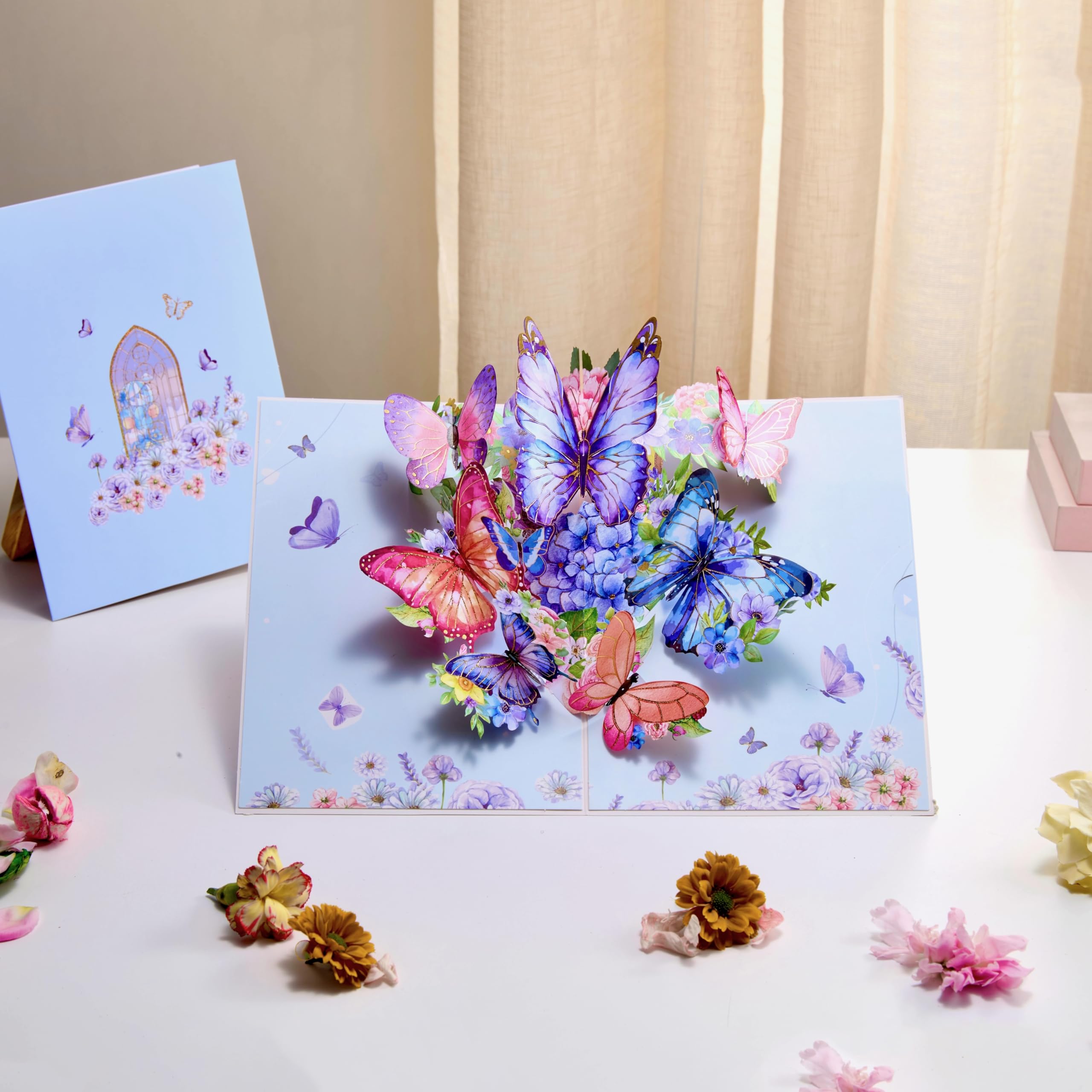 LoveEcho Pop Up Birthday Card, Gold-edged Butterfly Waltz 3D Greeting Card For - View #7