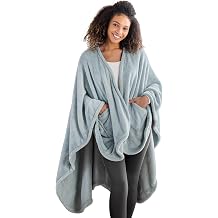 Berkshire Blanket Primalush&trade; Wearable Blanket, Cozy Loungewear Pocketed Plush Cape Wrap for Adults &amp; Teens(Hazy Sky Blue, One Size 58"X64")