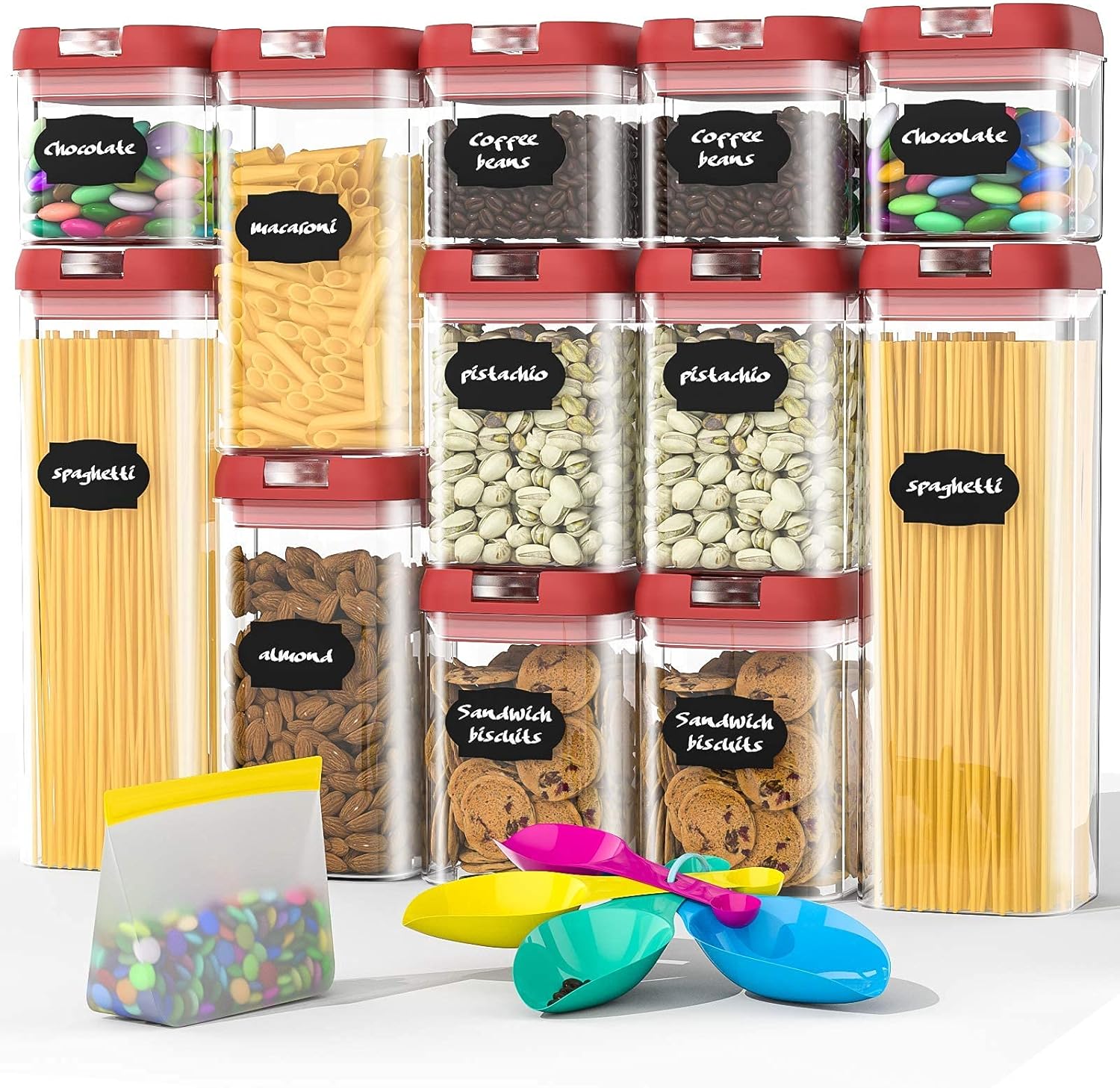 🛒 Crаzу Dеаlѕ Airtight Food Storage Containers Set, BPA Free Plastic Cereal Containers Premium Kitchen Pantry Organization and Storage Container - Includes Spoon and a Small Food Storage Bag (12 Pieces)