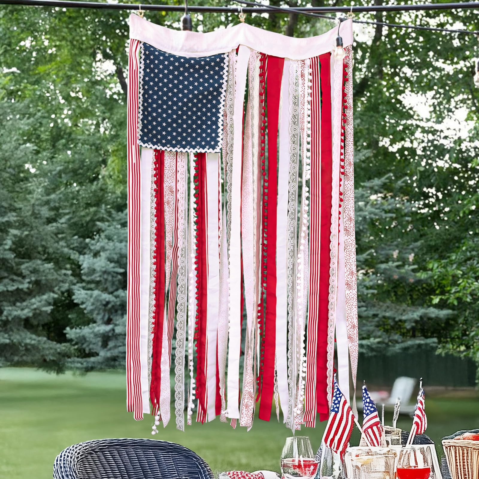 Photo 1 of 4th of July Decorations - Memorial Day Decor - 4 x 2.3 Ft Rag American Flag Banner for Home Party Supplies - Fourth of July Independence Day Accessories for 250th Anniversary Celebration Indoor Outdoor Decoration