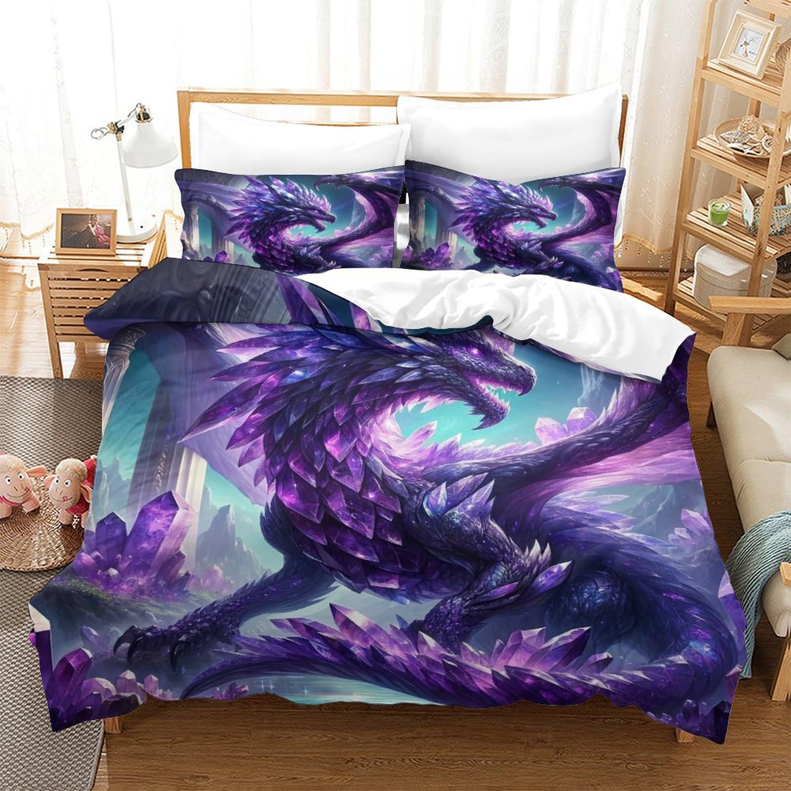 Qpirinmex Flying Dragon-9 Flying Dragon 3D Duvet Set Soft Cosy Bedding Set Quilt Cover 3 Piece Pillowcase Ddd Bedding Set Bedding King（220X240cm）