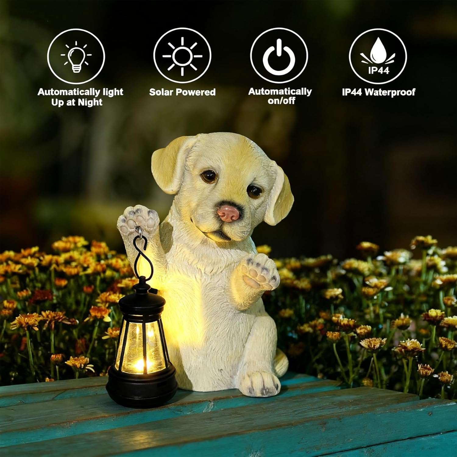Solar Lantern Hand-Painted Yellow Resin Garden Dog Statue - Patio/Lawn/Indoor Decorative Dog Figurine (7.3x5.5 Inch)(Labrador)