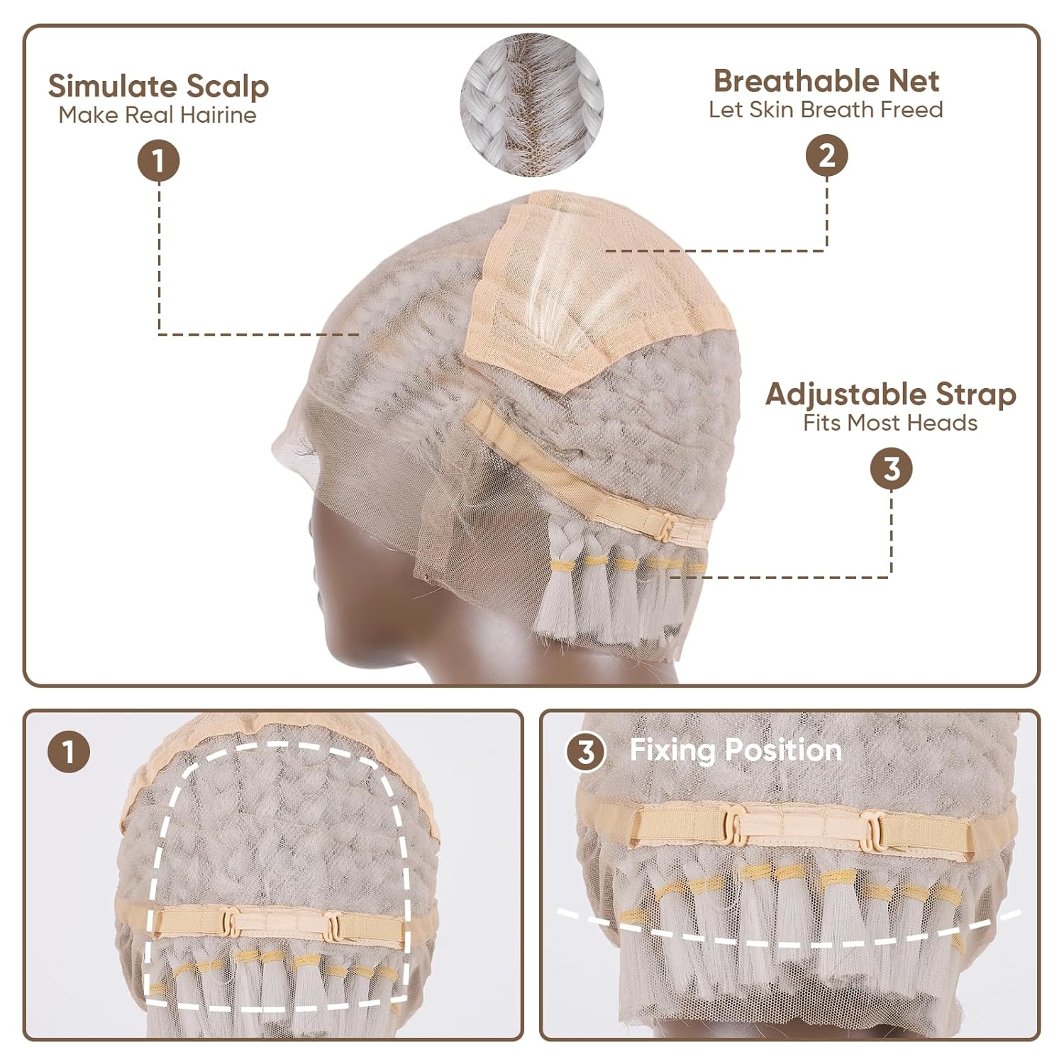 16in Glueless Curly Braided Wigs for Black Women, Short Pre Looped Passion Twist Human Hair Crochet Braids Full Lace Front Synthetic Cornrow Wig (Silvery)(Silvery)