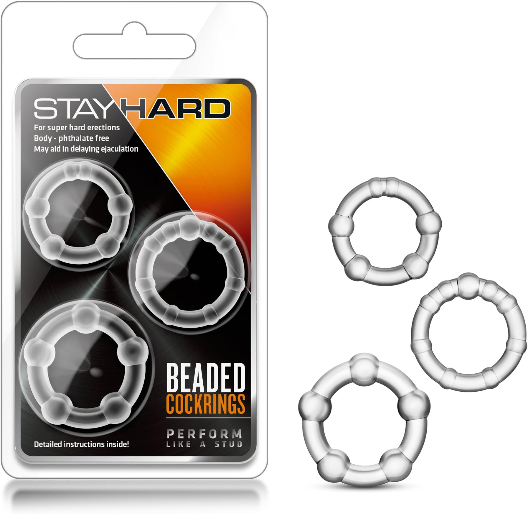 Stay Hard Beaded C Ring Stay Hard, Clear, 3 Count