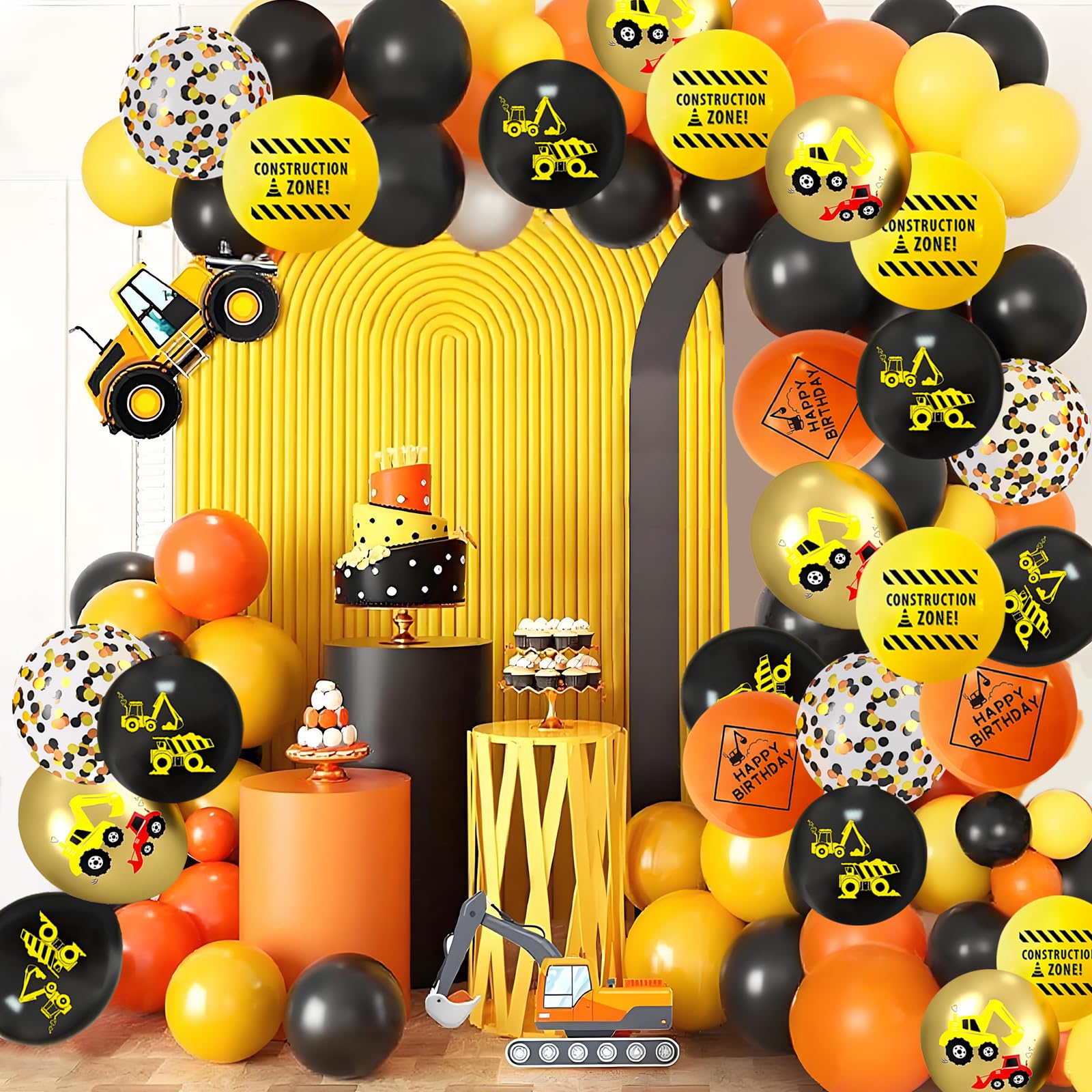 Palloncini Per Festa A Tema Costruzioni - Set Da 7 Pezzi In Alluminio Con Escavatore, Gru, Bulldozer E Camion - Decorazioni Compleanno Per Bambini