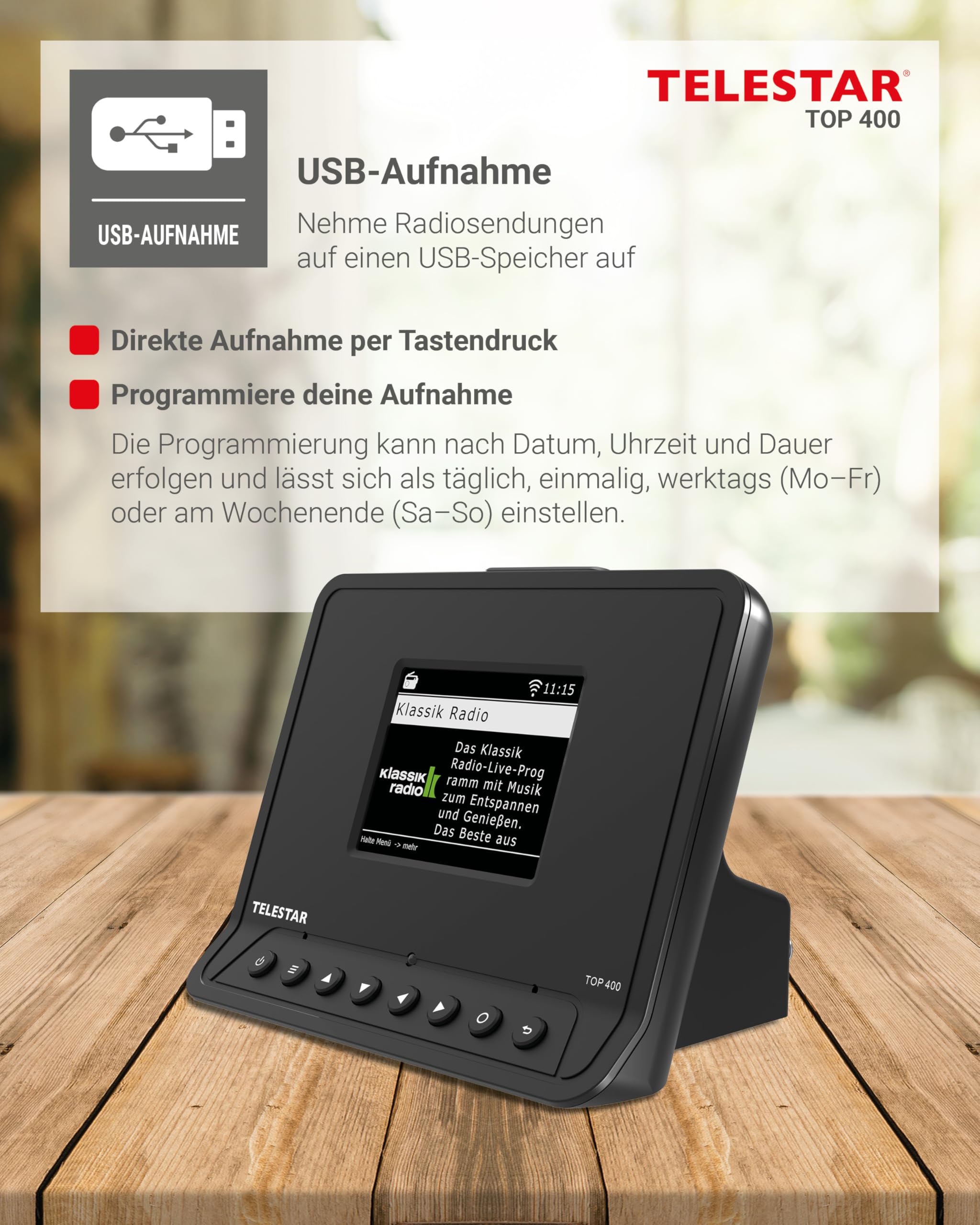 TELESTAR TOP 400 – HiFi-Adapter zur Aufrüstung von HiFi-Anlagen – Schwarz | Internetradio, DAB+, Streamingdienste, Bluetooth Audio-Streaming & Sendefunktion, USB-Aufnahme, Hotelmodus, Nachtmodus