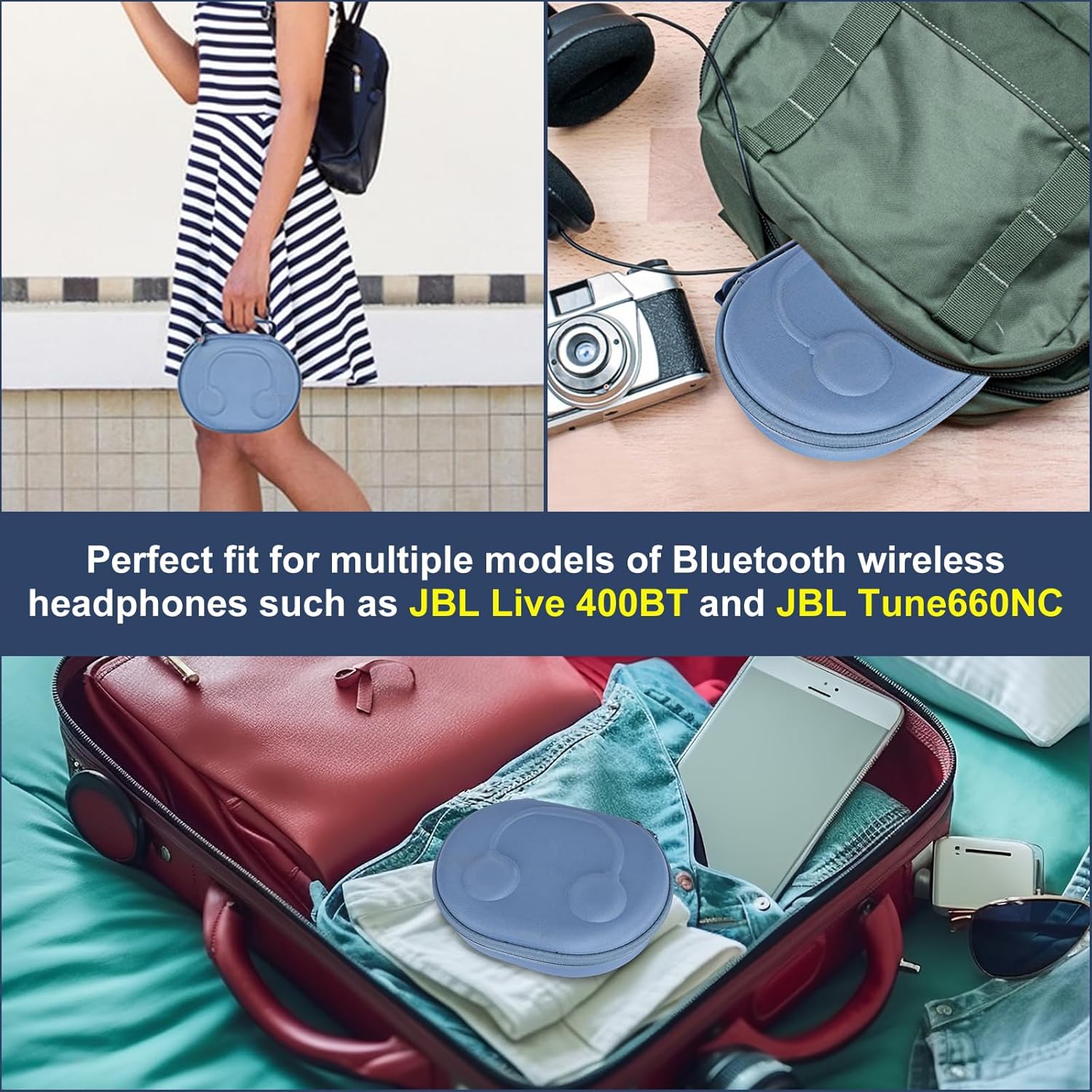 EVA Hard Case for JBL Live 770NC/670NC/660NC/650BT/460NC/400BT/500BT and JBL Tune 770NC/710BT/720BT/700BT/750BT/520BT/510BT/760NC/660NC/500/E45BT Wireless Headphone (Blue) - Image 5