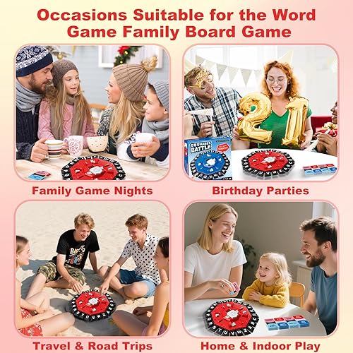Miniatura 6 de Juego de mesa familiar de palabras para niños y adultos, 2 modos de juego, 220 temas, tablero de prensa de 24 letras, temporizador LCD, 35 tarjetas,