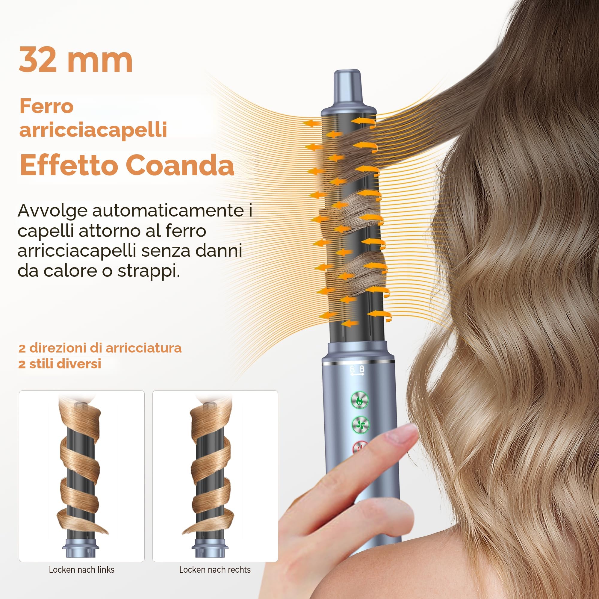 Air Styler & Spazzola Asciugacapelli 7 in 1, OKWRAP Hair Styler 110000 RPM Asciugacapelli ad Alta Velocità Asciugatura Rapida, Spazzola Modellante ad Aria Per Capelli Ricci, Volumizzante