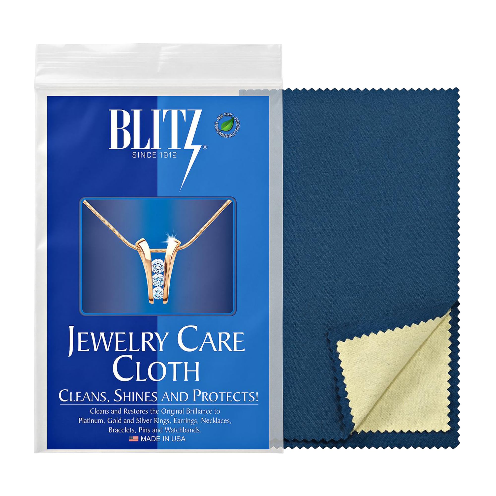 Blitz Jewelry Care Cloth Pre-Treated for polishing Gold Silver and Platinum Jewelry. Non Toxic and Environmentally Friendly