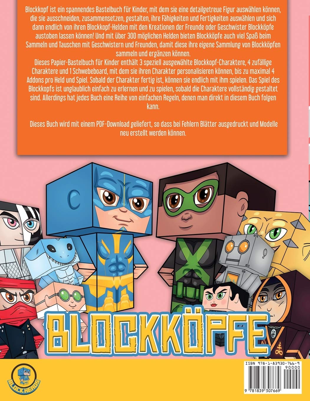 Bastelarbeiten (Blockkoepfe - Der Ursprung von Hoshiko): Dieses Blockkoepfe Papier -Bastelbuch fur Kinder kommt mit 3 speziell ausgewahlten ... 4 zufalligen Charakteren und 1 Schwebeboard