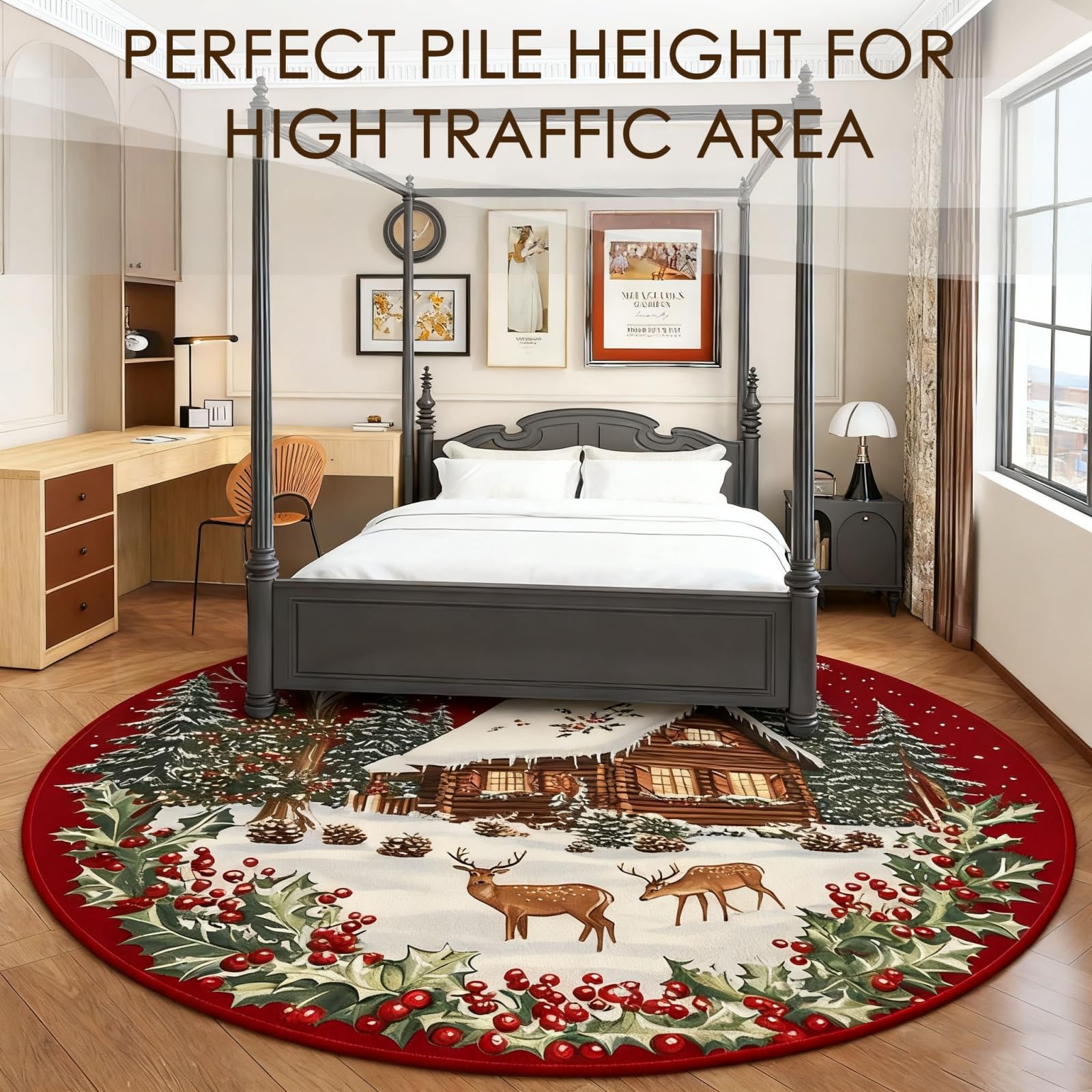 Odot Tapis Rond de Noël, Lavable Rug de Salon, Chambre à Coucher, Ambiance Festive,Tapis Chambre Enfant, Couverture de Chevet Père Noël pour L'intérieur (Rouge et Vert,160cm)