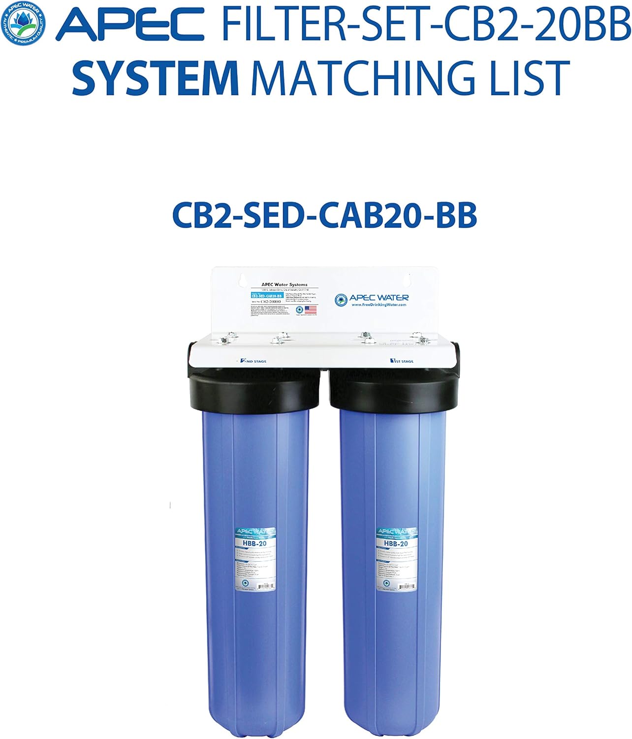 APEC Water Systems Filter-SET-CB2-20BB 20" Whole House Sediment and Carbon Replacement Filter Set, White