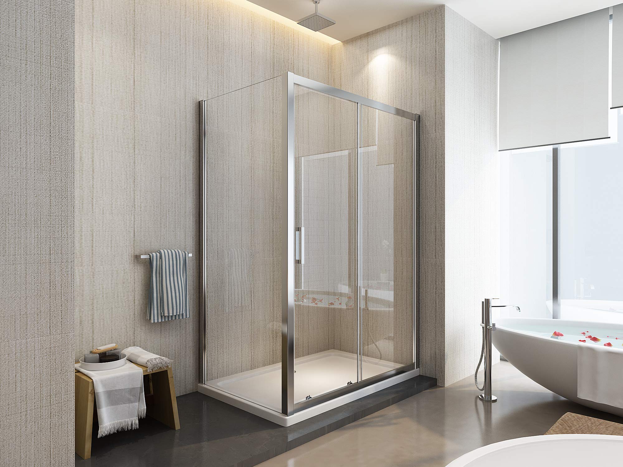 Box Doccia Angolare Parete Fissa Laterale e Porta Scorrevole Frontale Reversibile 6 mm Easy-Clean H.190 (77,5-80 fisso x 115-120 porta)