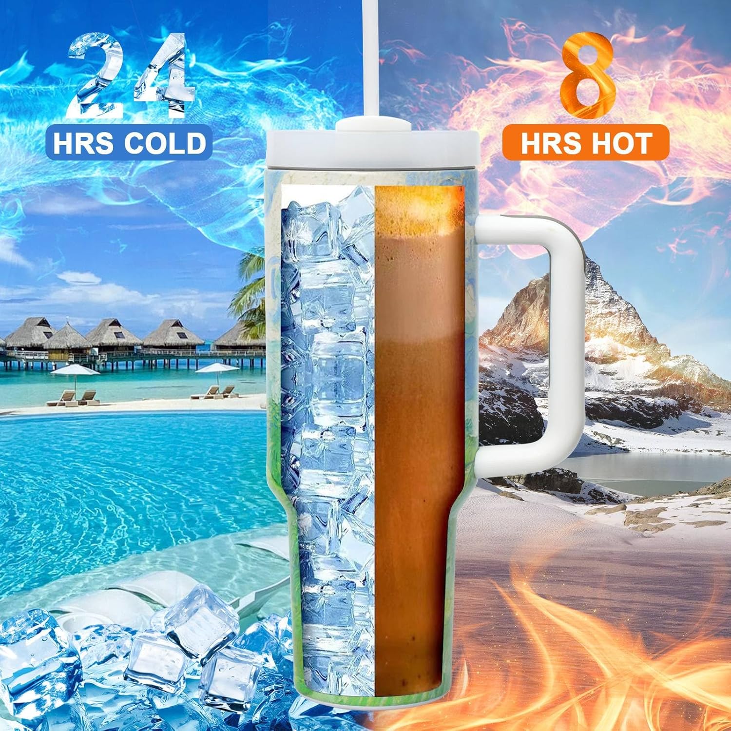 Jormungand 40 oz Tumbler with Handle and Straw Stainless Steel Vacuum Insulated Water Bottle for Hot or Cold Beverages Coffee Mug with Leakproof Straw Lid Sliding Lid Gift for Women&Men (Fields) - Image 6