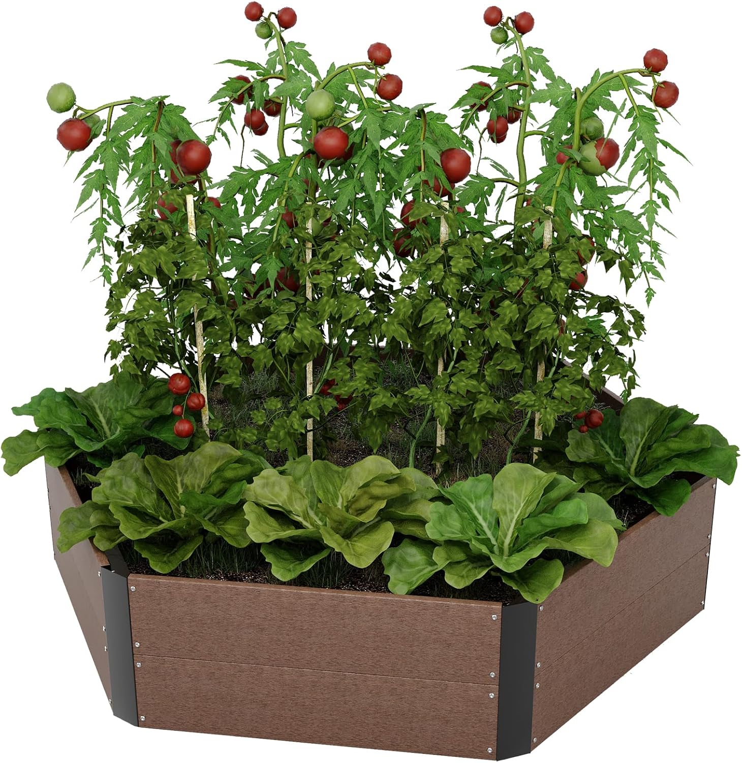 PeakPursuit Hexagon Raised Garden Bed Kit (6-Panel), Wood Look Planter Box for Indoor & Outdoor Use, 11.8" Deep Grow Bed for Herbs, Vegetables, Flowers on Patio, Balcony, Yard