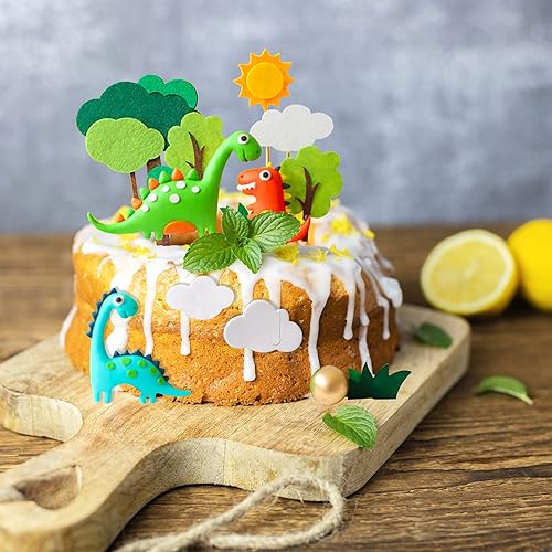 Miniatura 4 de Gyufise Juego de 12 decoraciones de árbol del bosque, sol, nube, dinosaurio, decoración para tartas para safari en la selva, temática de