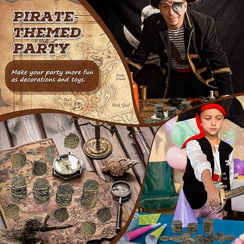 Miniatura 24 de Hanaive 100 monedas de pirata de plástico falsas réplicas de monedas españolas para fiesta pirata, tesoros, cofre de fichas, cosplay, San Patricio