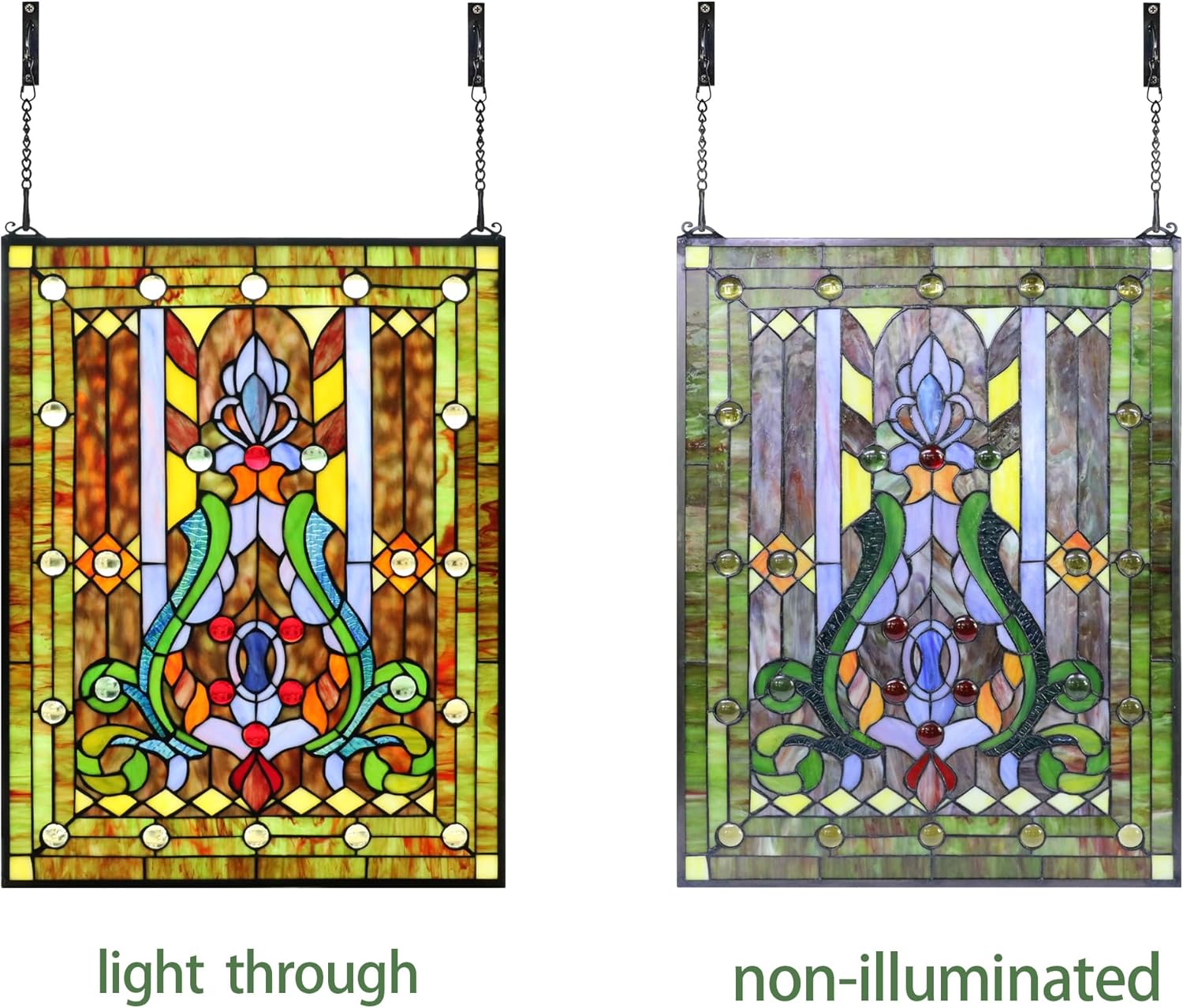 YonLouky Large Stained Glass Window Hanging 18.9"×24.8", 100% Real Flower Stained Glass Panel for Home Decor（YLK013）