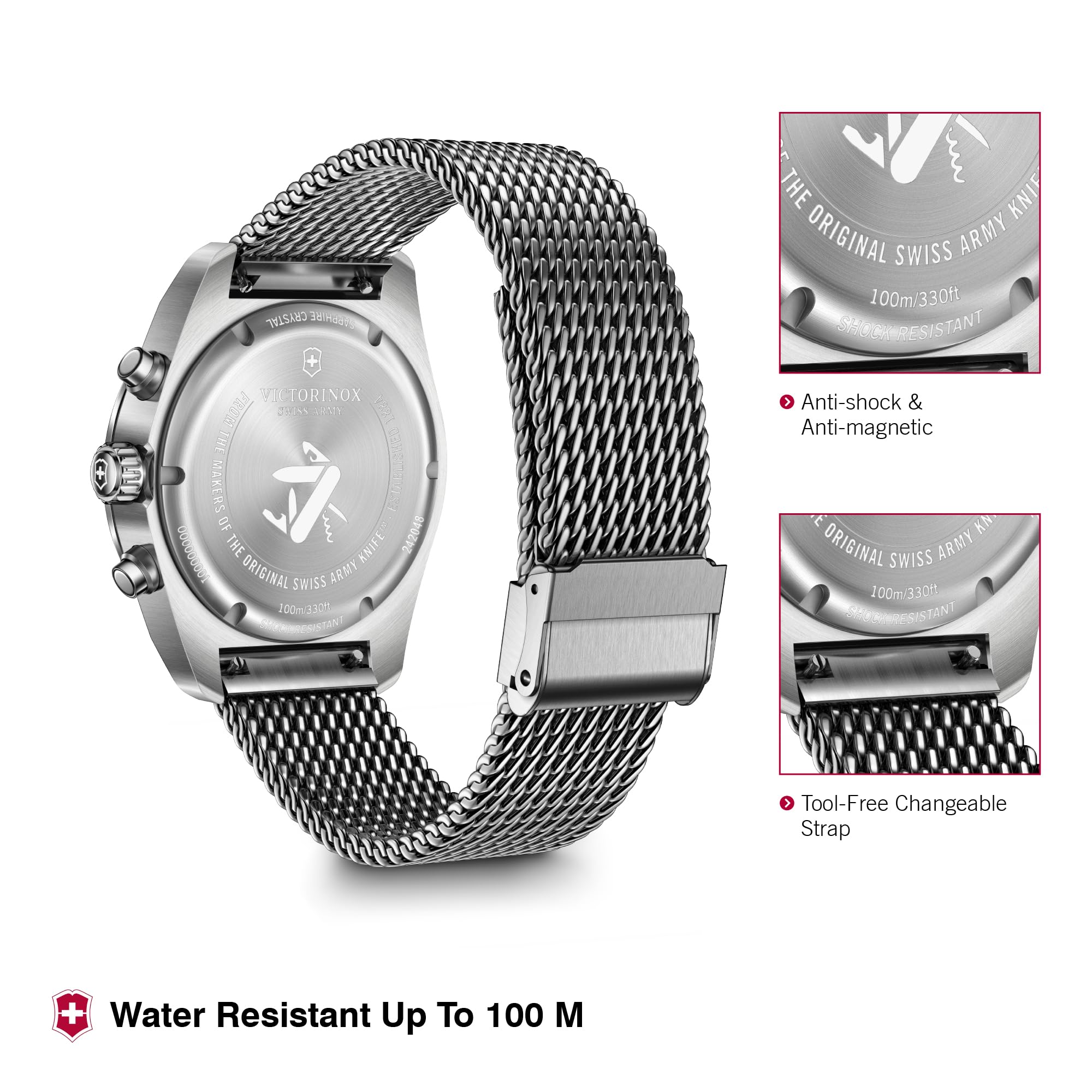 Victorinox Swiss Army Chronograph Black Dial Mesh Stainless Steel Watch 42mm - 242048